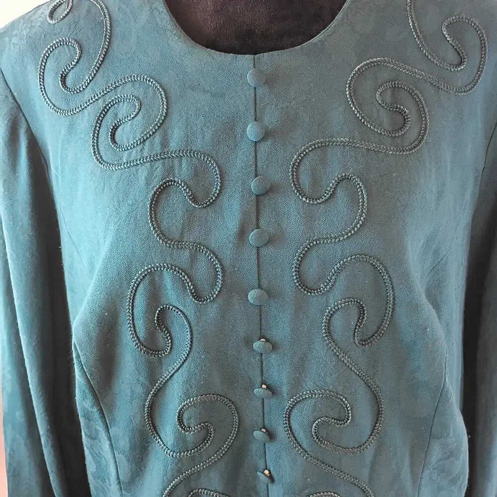 Lady Dorby Women's Vintage Formal Dress 3XL Teal Rayon Polyester Embroidered - Picture 4 of 6